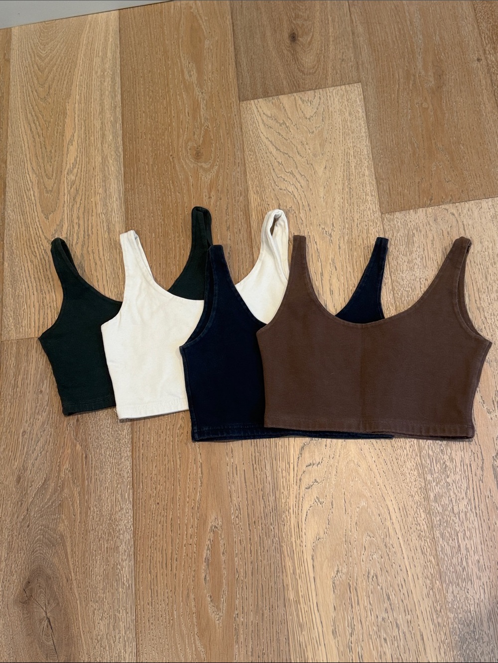 Brandy Melville cropped tanks set of 4 Green, Cream, Navy, Brown